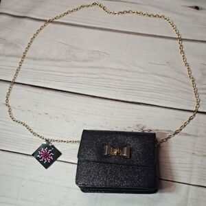 Black Glitter Crossbody Bag with Gold Chain